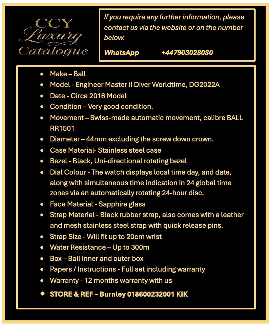 Ball Diver Worldtime DG2022A-PA-WH