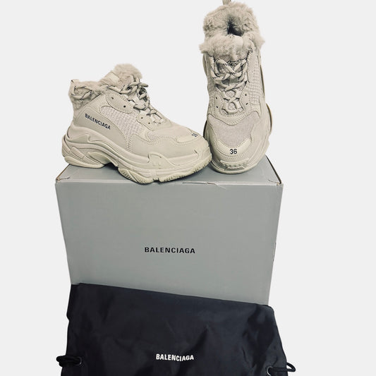 Balenciaga Triple S Fake Faux Fur Trainers