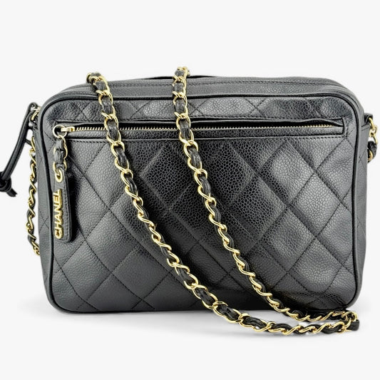 Chanel vintage CC Black Quilted Caviar messenger bag