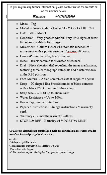 tag Carrera Calibre Heuer 01 / CAR2A91.BH0742.