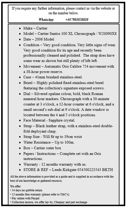 Cartier Santos 100 XL Chronograph / W20090X8