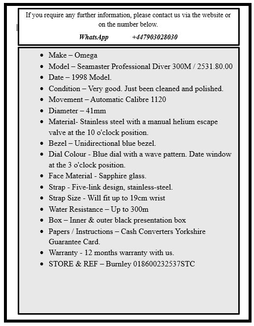 Omega Seamaster Professional 300 / 2531.80.00
