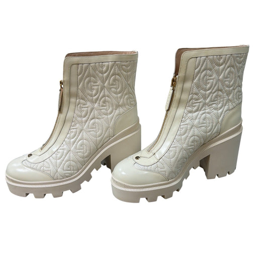 Gucci White G Rhombus Mid Heel Ankle Boots