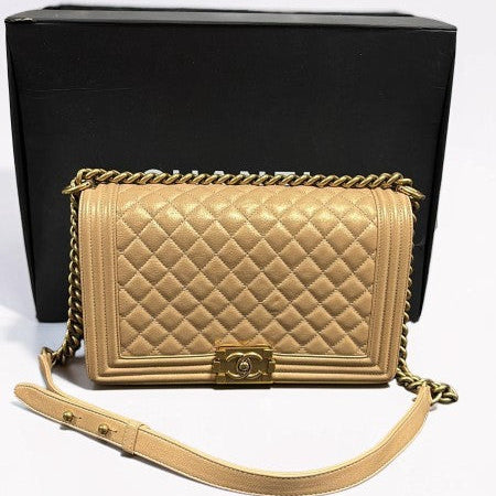 Chanel Gold Caviar Leather Bag