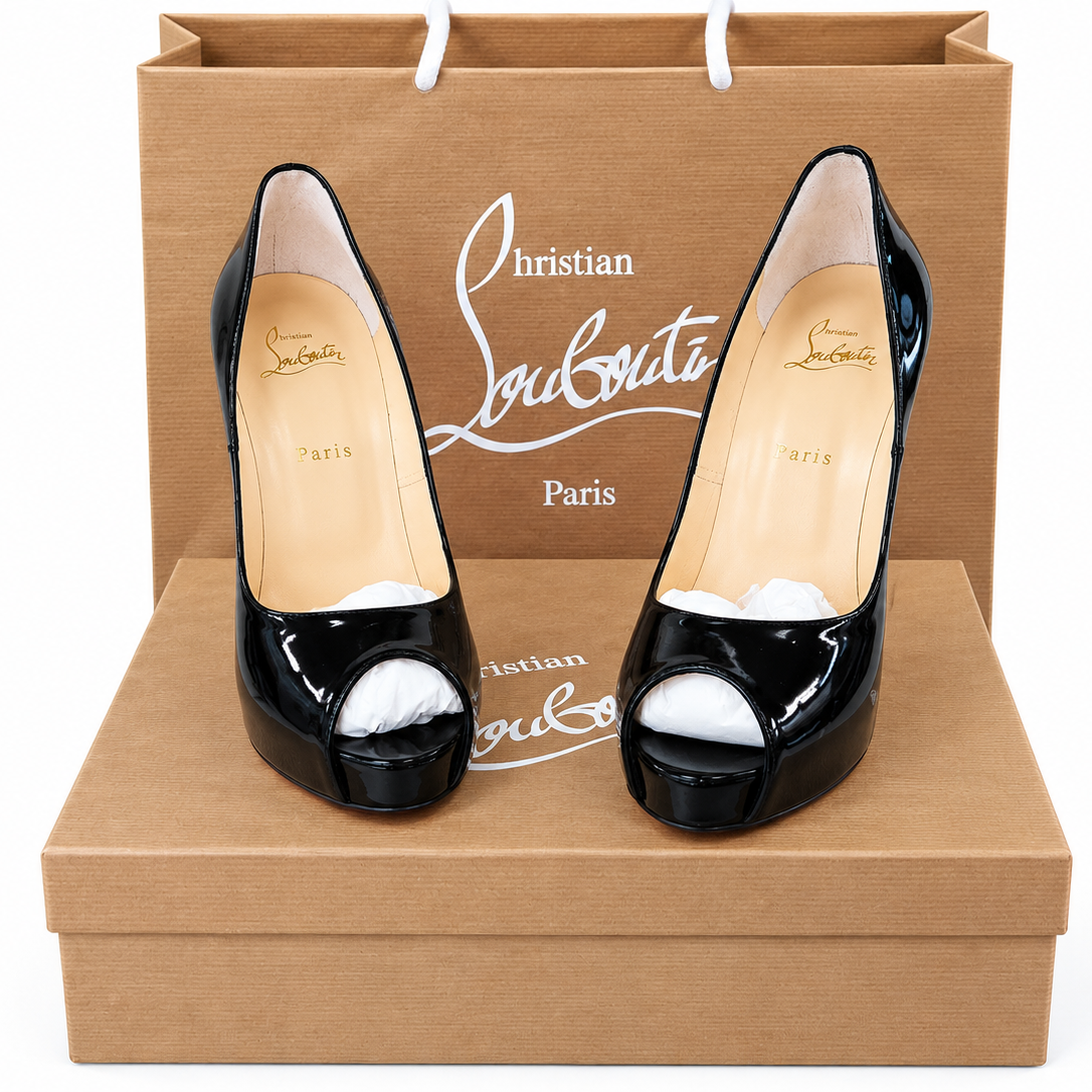 **SOLD** Christian Louboutin New Very Privé 120 Patent Black Heels