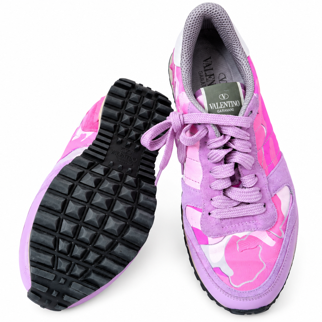 Valentino Garavani Pink Camouflage Rockrunner Trainers