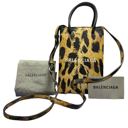 Balenciaga Mini Leopard Print Logo Shopping Phone Holder