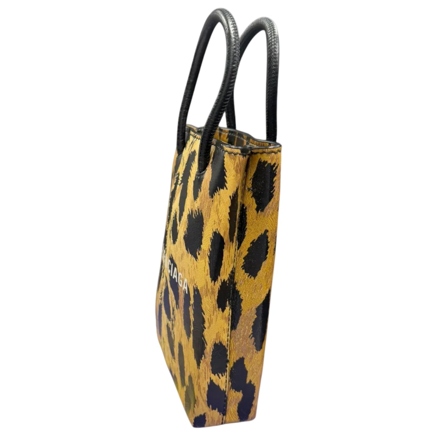 Balenciaga Mini Leopard Print Logo Shopping Phone Holder
