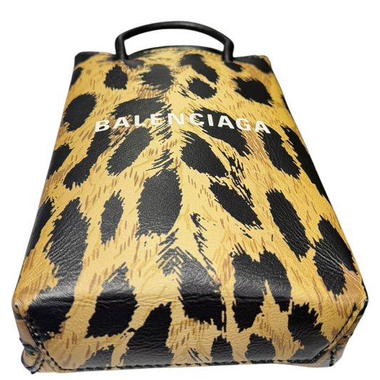 Balenciaga Mini Leopard Print Logo Shopping Phone Holder