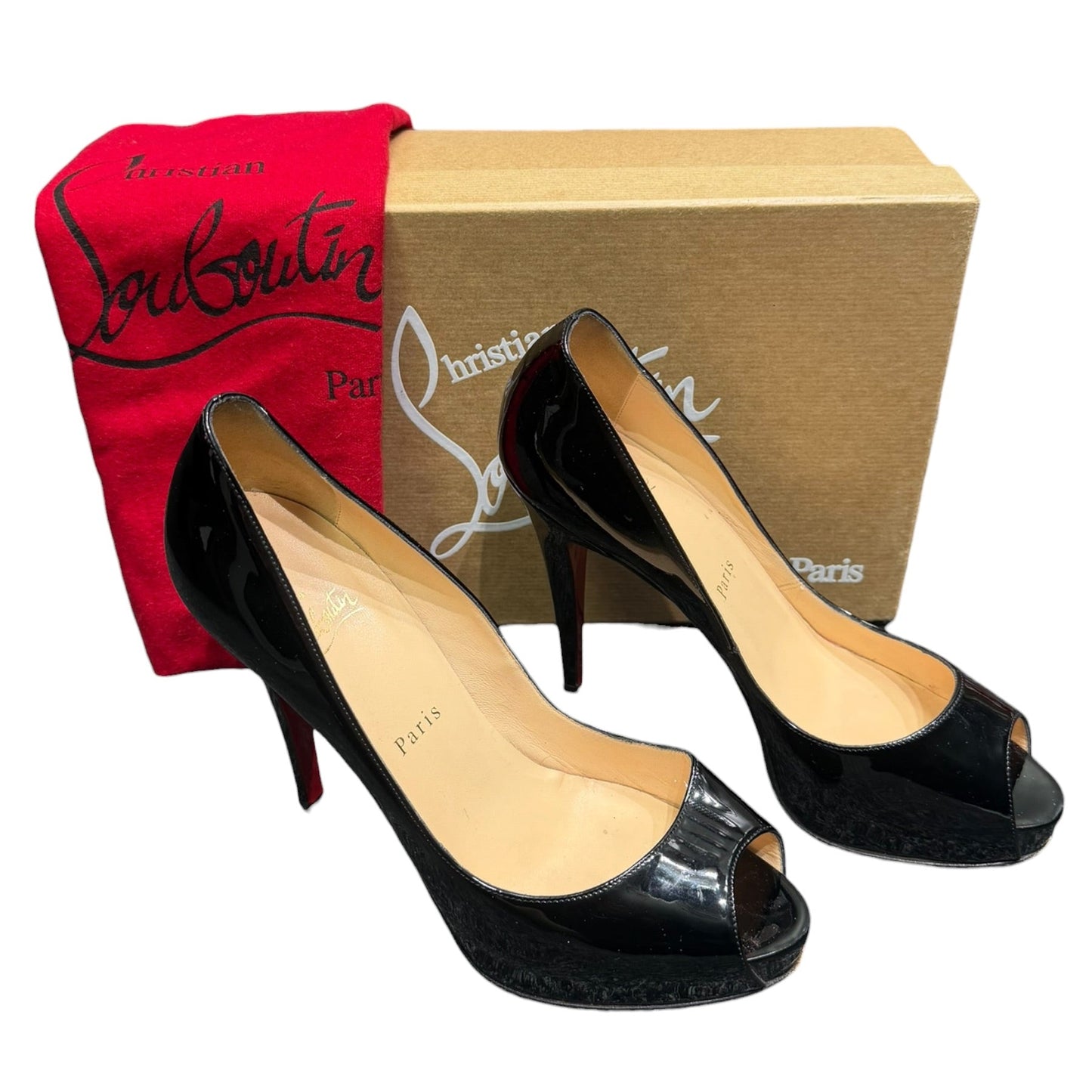 Christian Louboutin Very Privé 120 Patent Leather Peep Toe Pumps