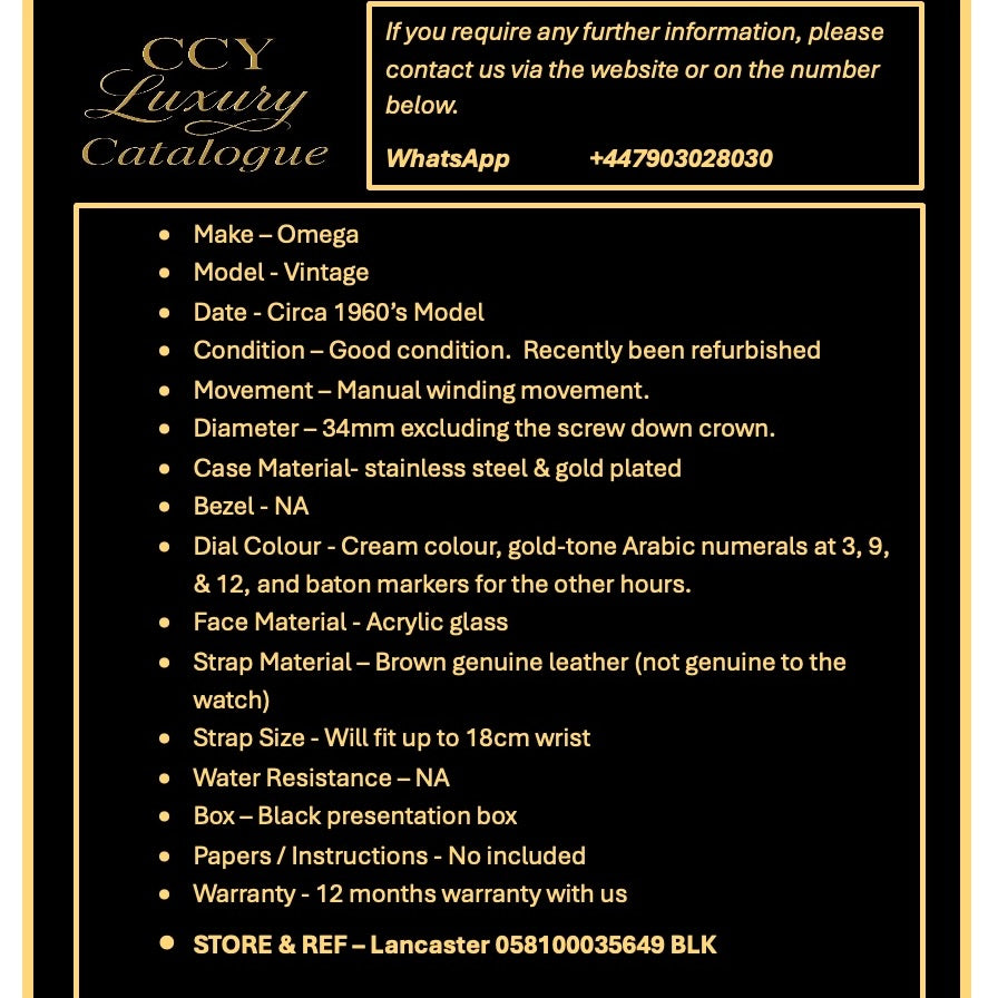 Omega Circa 1960's Vintage Watch