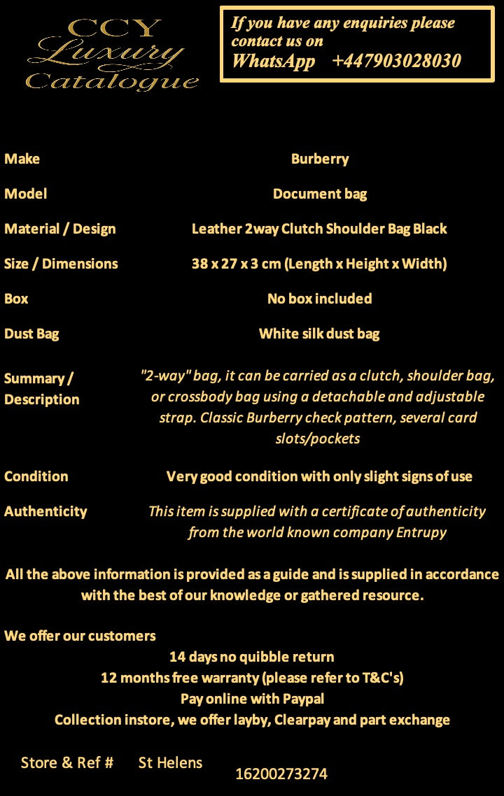 Burberry Leather 2way Clutch Shoulder Bag Black