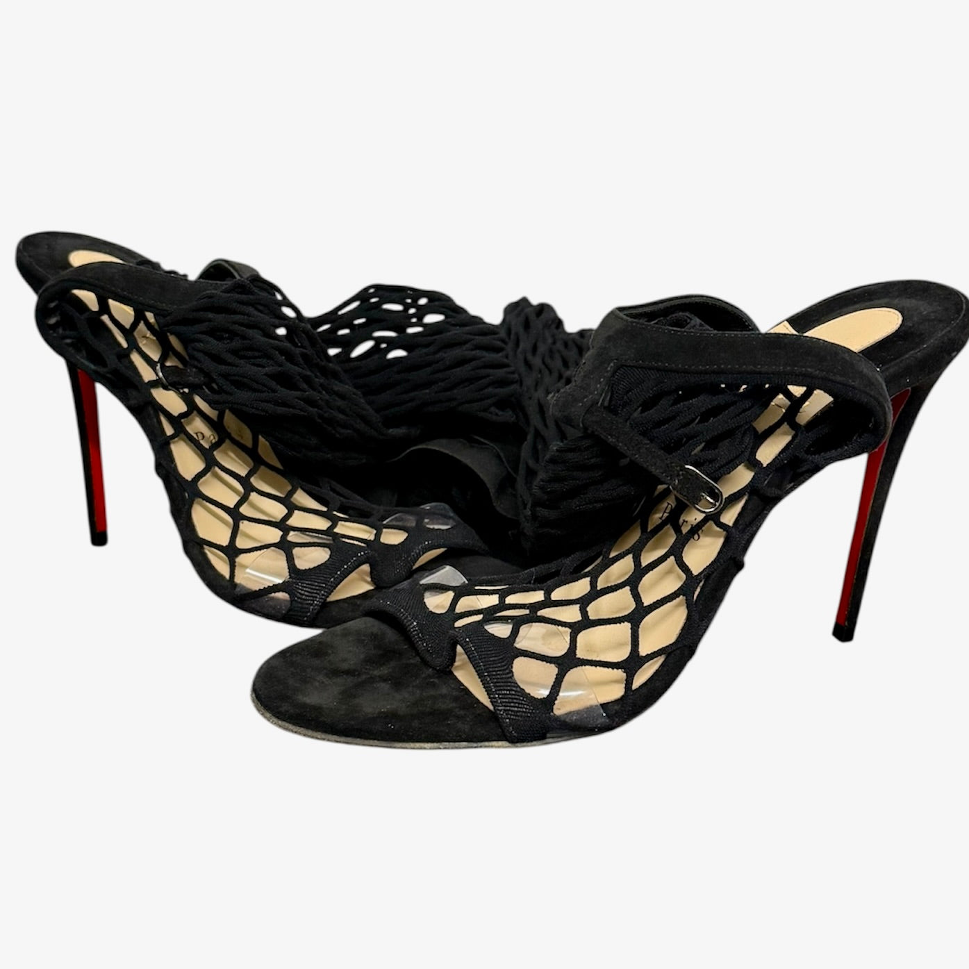 Christian Louboutin Zoom 100 black fishnet mesh tights shoes