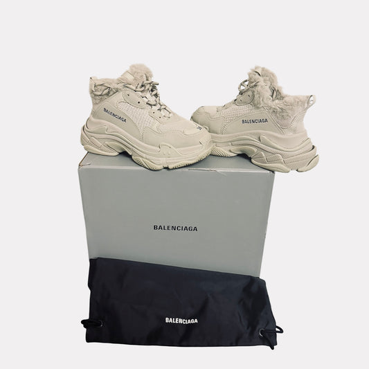 Balenciaga Triple S Fake Faux Fur Trainers