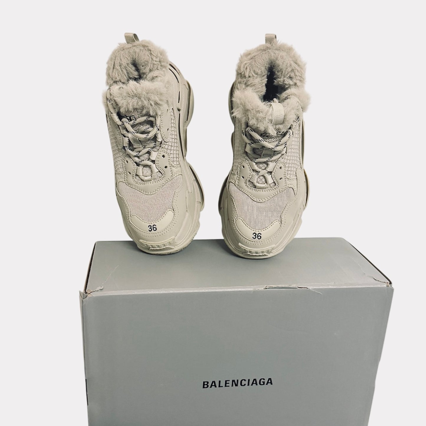 Balenciaga Triple S Fake Faux Fur Trainers