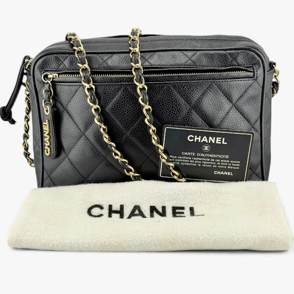 Chanel vintage CC Black Quilted Caviar messenger bag