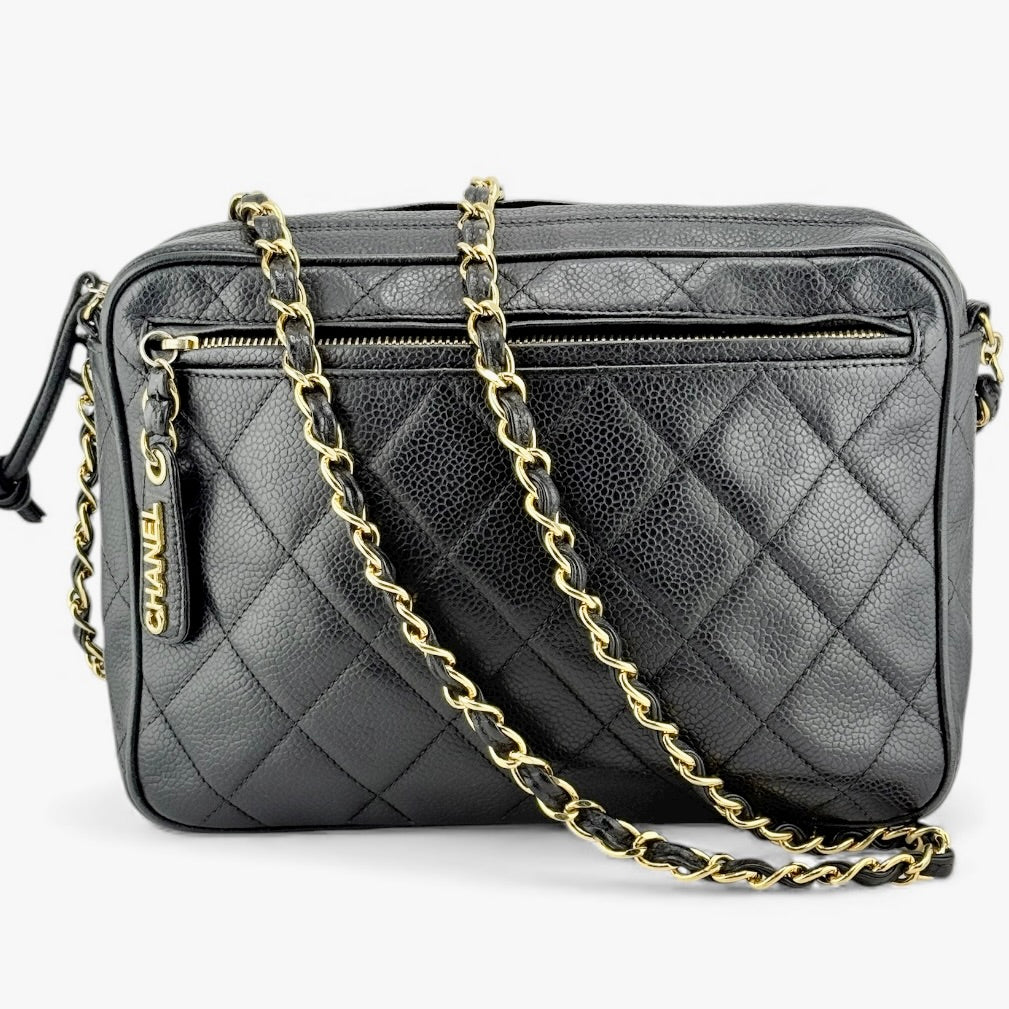 Chanel vintage CC Black Quilted Caviar messenger bag