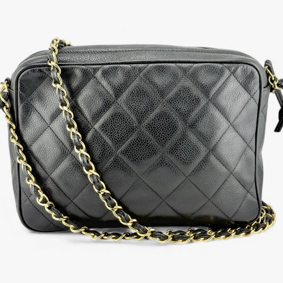 Chanel vintage CC Black Quilted Caviar messenger bag
