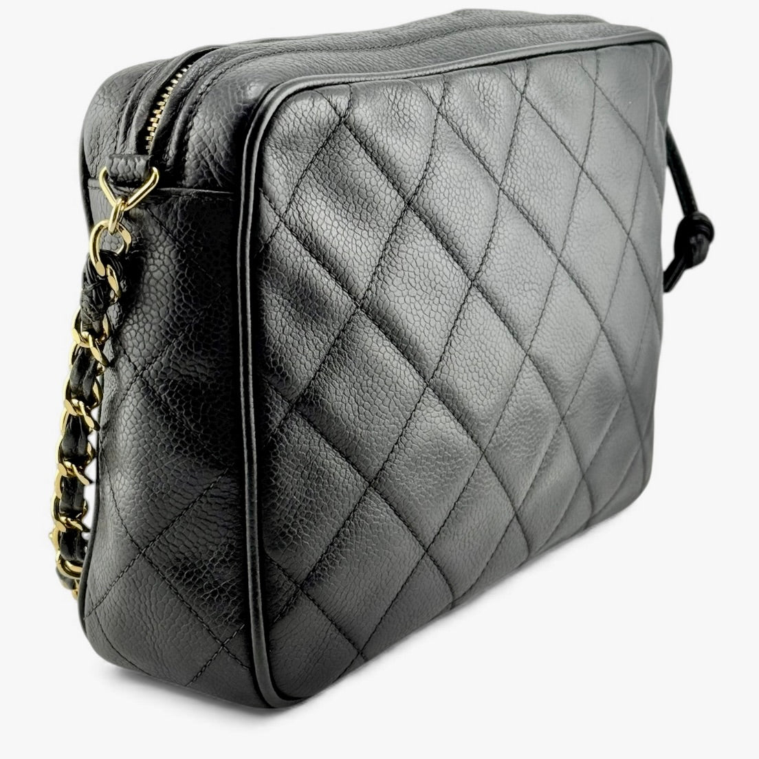 Chanel vintage CC Black Quilted Caviar messenger bag