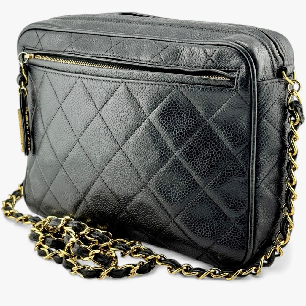 Chanel vintage CC Black Quilted Caviar messenger bag
