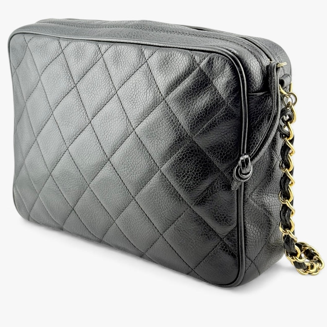 Chanel vintage CC Black Quilted Caviar messenger bag