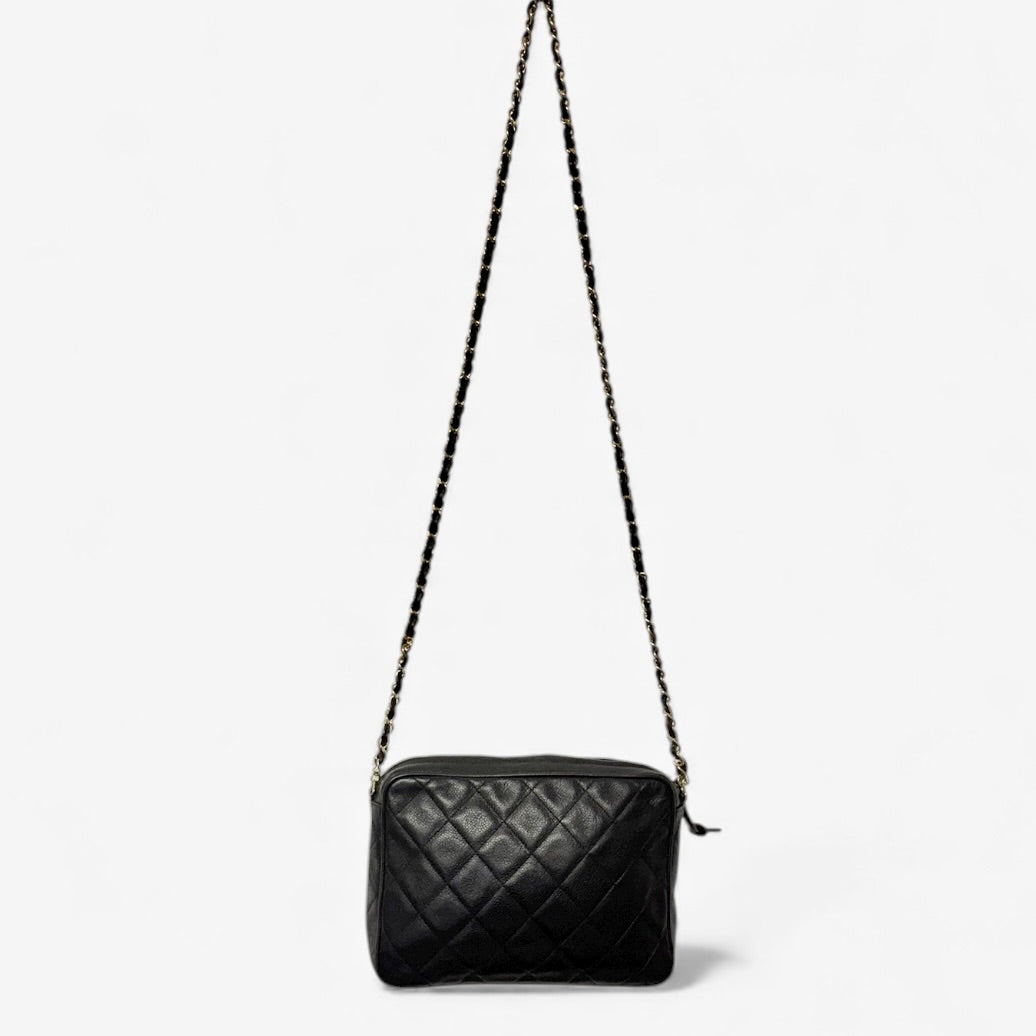 Chanel vintage CC Black Quilted Caviar messenger bag