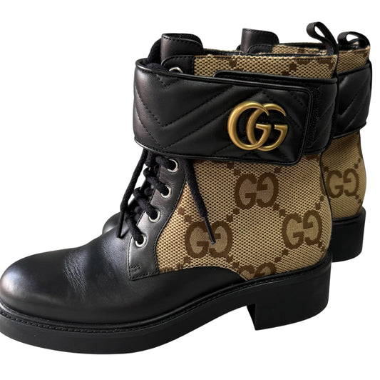 Gucci GG Marmont Canvas &amp; Leather Ankle Boots