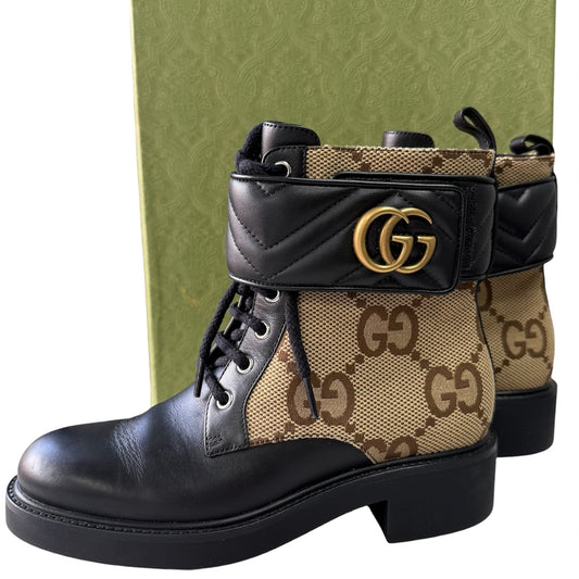 Gucci GG Marmont Canvas &amp; Leather Ankle Boots