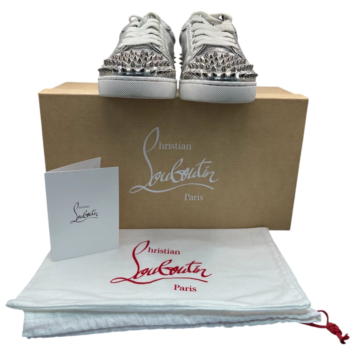 Christian Louboutin Louis Junior Spikes Metallic Cracked-Leather Sneakers