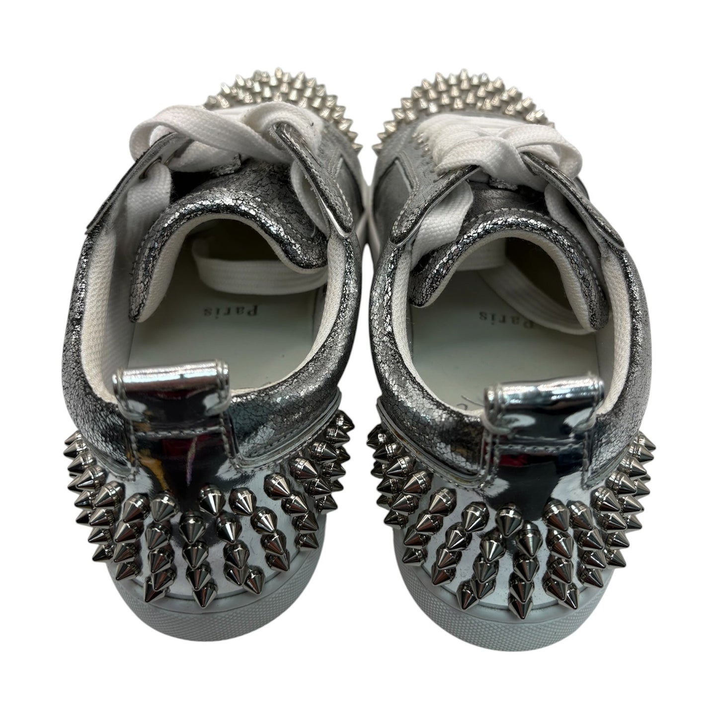 Christian Louboutin Louis Junior Spikes Metallic Cracked-Leather Sneakers