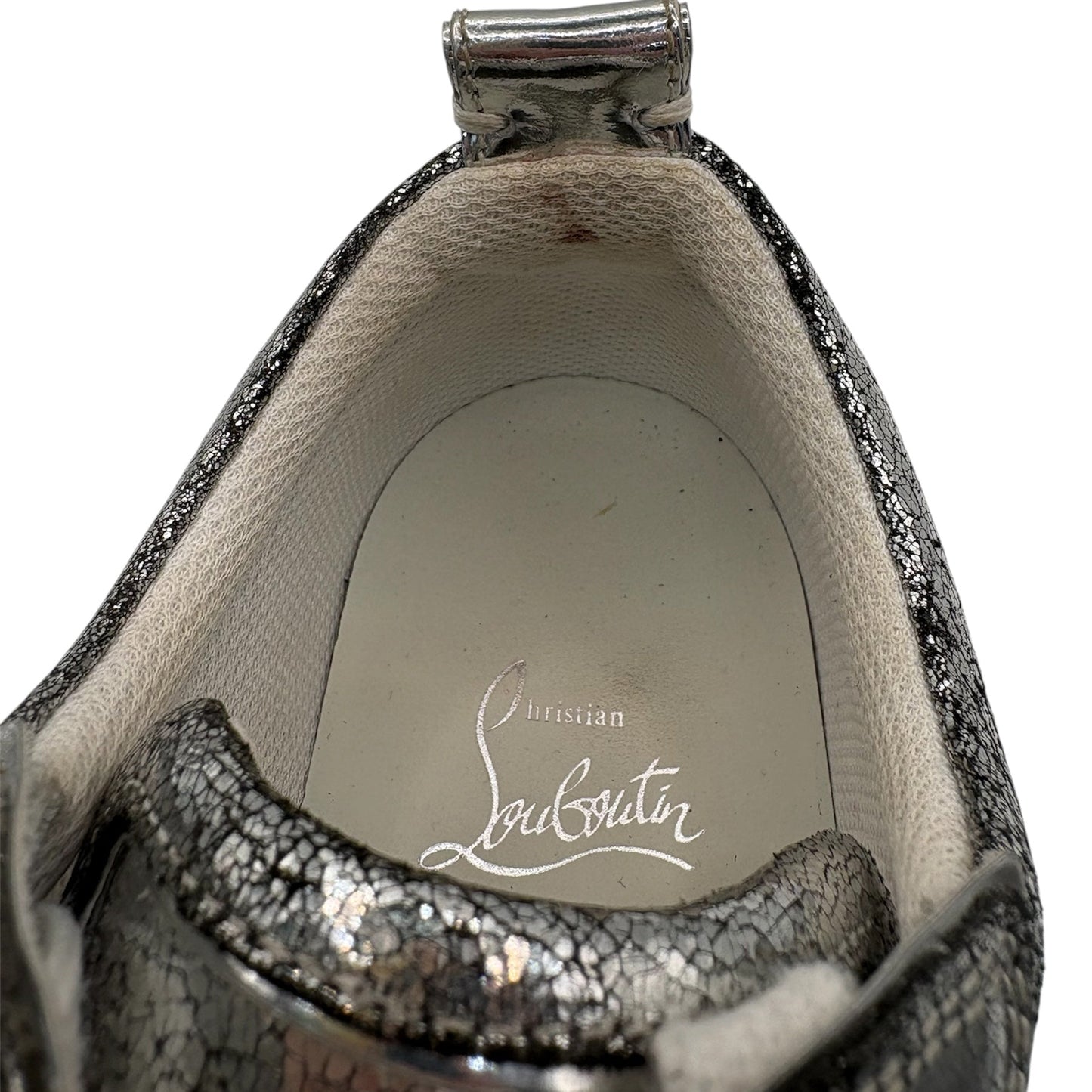 Christian Louboutin Louis Junior Spikes Metallic Cracked-Leather Sneakers