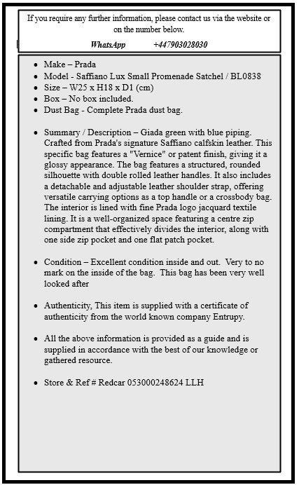 Prada Saffiano Lux Small Promenade Satchel / BL0838