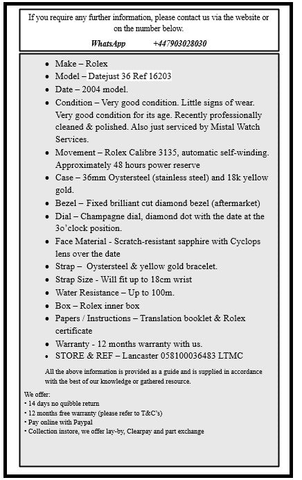 Rolex Datejust 36 Ref 16203