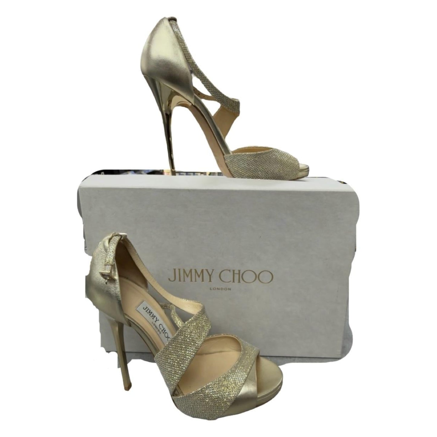 Jimmy Choo Tyne 120 Gold Glitter Heels Shoes