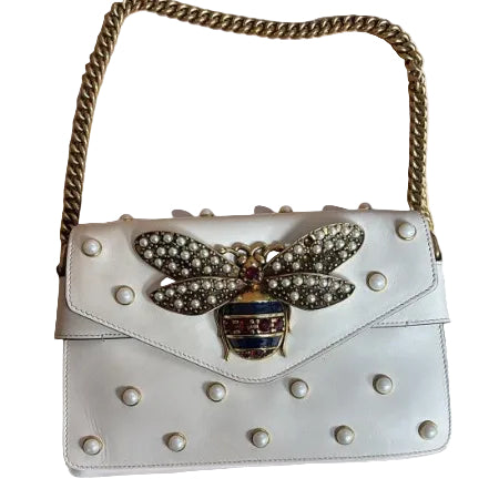 Gucci Broadway Pearly Bee Leather Shoulder Bag